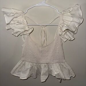 Cream cotton flounced Sleeveless Top